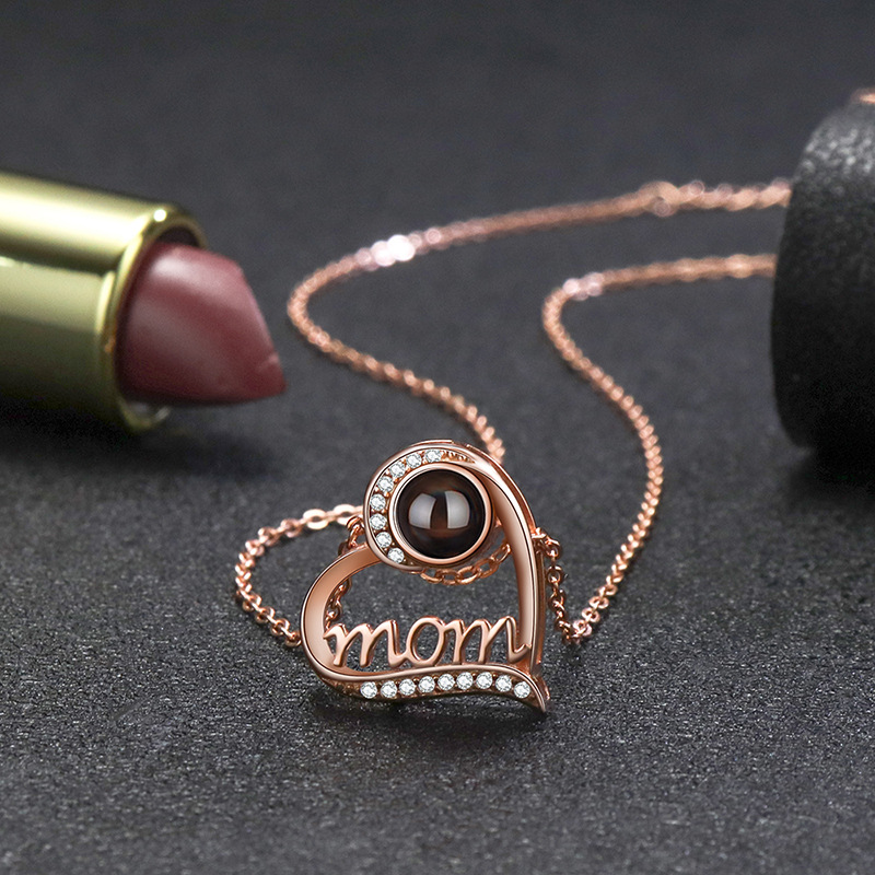 Loveyoufancy Personalized Photo necklace heart diamond for mom