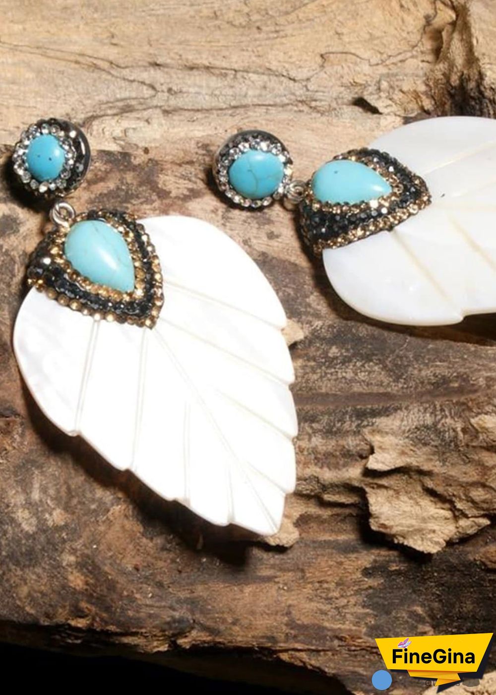 Boho Earrings, Dangle Earrings, Leaf White Shell