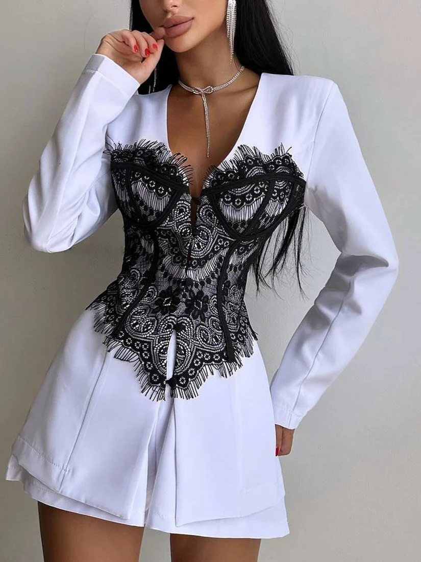 Athvotar Athvotar Lace Suit + Three-Point Shorts Set Party Dinner Light Luxury Temperament Commuting Fashion