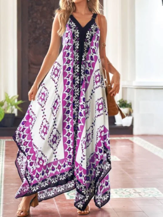Women'S Dresses Vintage Print Sling Irregular Dress