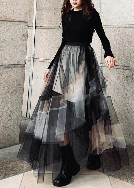 Vintage Color block Ruffles tulle Cozy Skirt