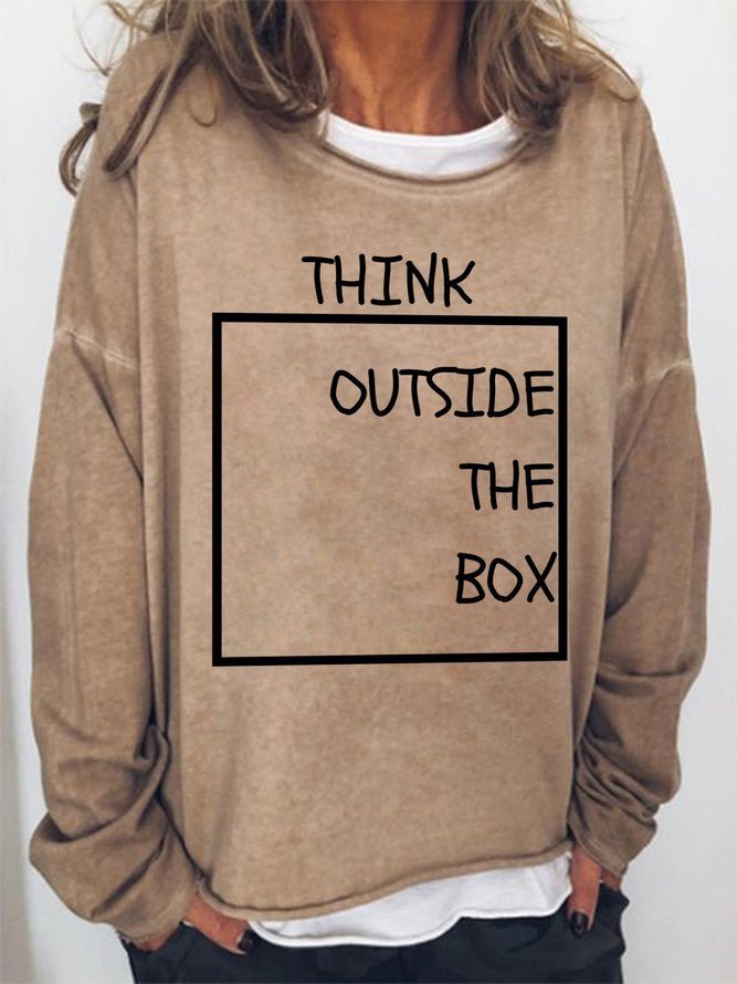Long Sleeve Crew Neck Think Outside The Box Casual Sweatshirt