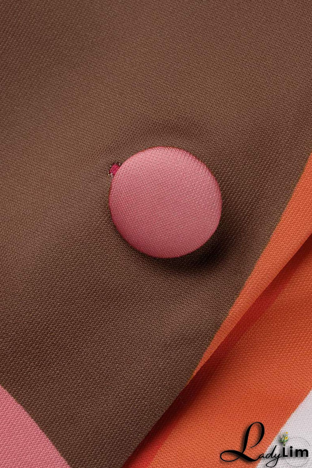 Camel Casual Print Patchwork Buttons Turn-back Collar Long Sleeve Two Pieces