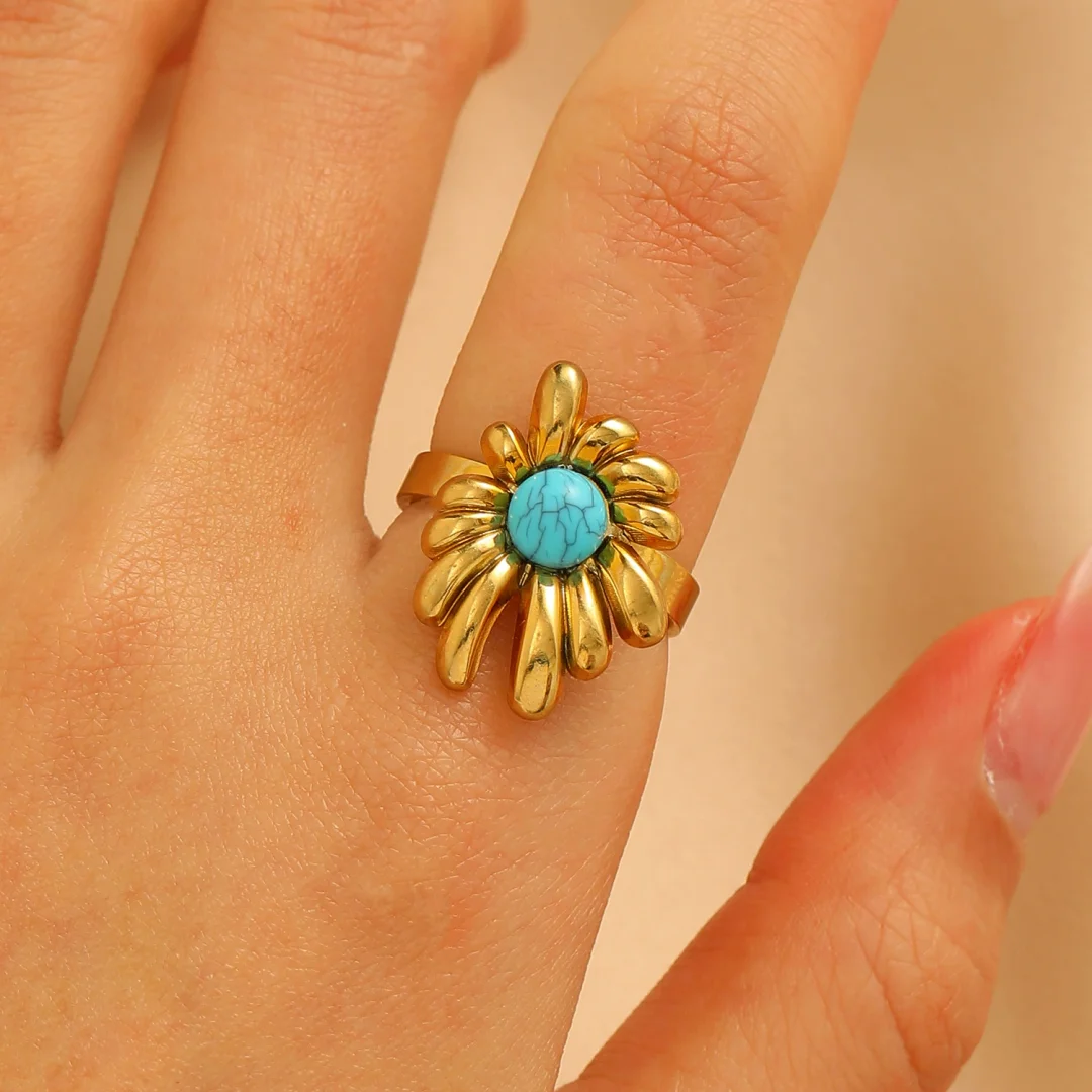 Turquoise/Tiger Eye Gold-Plated Open End Ring