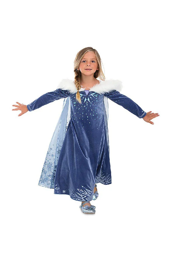Halloween Long Sleeve Fur Dress Little Girl Frozen Elsa Costume-elleschic