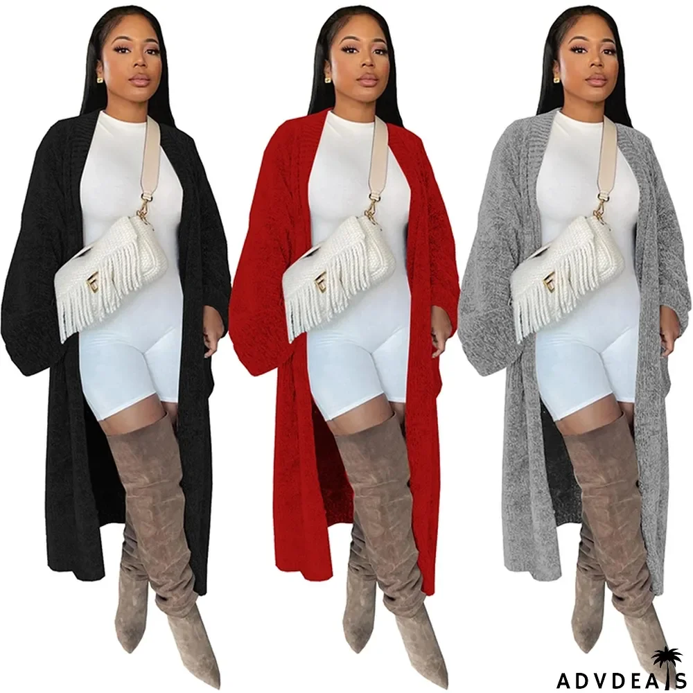 Winter Red Wide Sleeves Long Sweater Cardigans