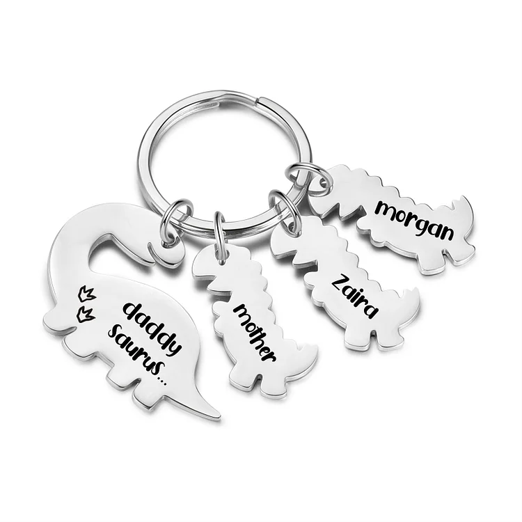3 Names - Personalized Dinosaurs Keychain Customized Name & Text Keyring Gift for Family and Friends