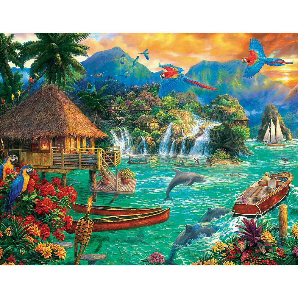 

Dolphins Parrot - Round/Square Drill Diamond Painting 50*40CM, Round diamond 40*50cm, 501 Original