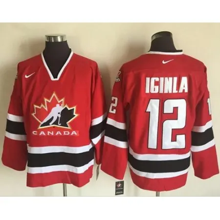 Team CA. #12 Jarome Iginla Red/Black 2002 Olympic  Throwback Stitched NHL Jersey