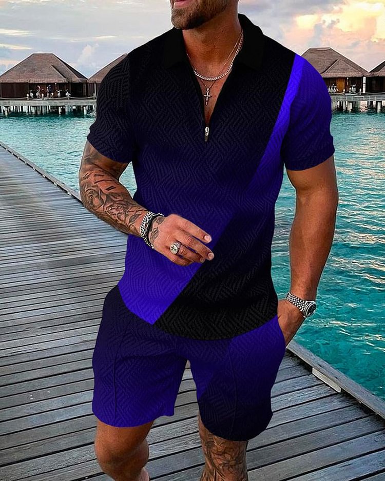 Men's Casual Print Resort Polo Suit