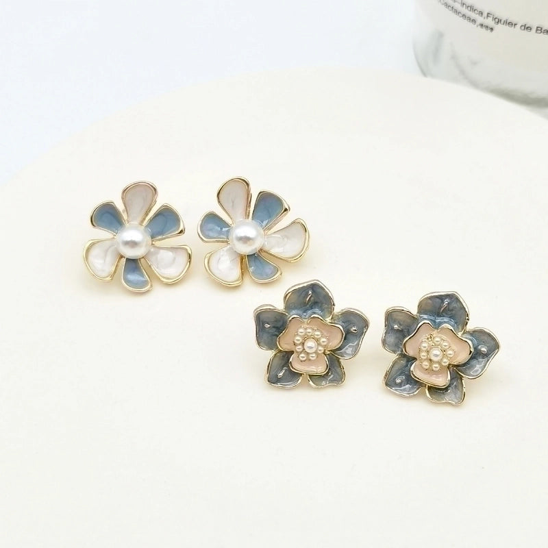 Minimalist Heart Shape Flower Resin Inlay Artificial Pearls Rhinestones Drop Earrings 1 Pair