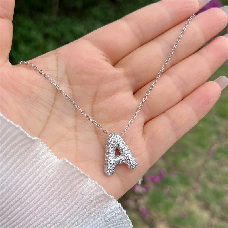 Copper 18K Gold Plated Hip-Hop Minimalist Classic Style Polishing Inlay Letter Zircon Pendant Necklace