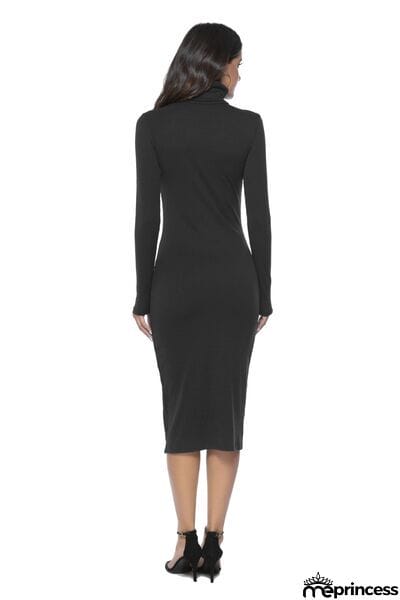 Ribbed Turtleneck Long Sleeve Dress