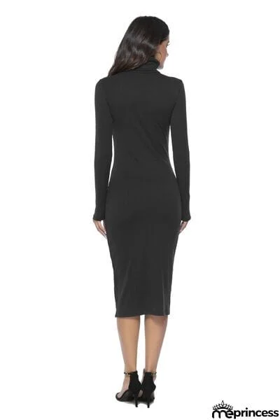 Ribbed Turtleneck Long Sleeve Dress