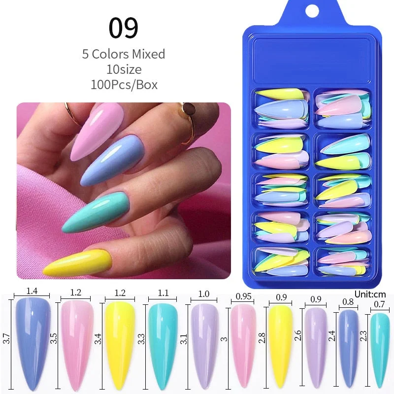 100Pcs Black White False Nail Tips Full Cover Acrylic Almond Coffin Candy Colorful Fake Nails Tip Manicure Extension Nail Tool-Nail Inspo
