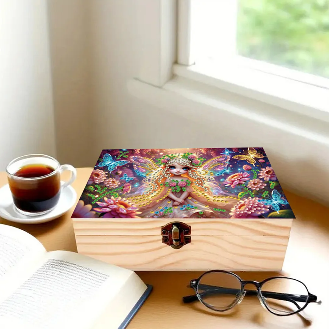 5D DIY Diamond Painting Handmade Wood Storage Box Crystal Storage Case (Elf)