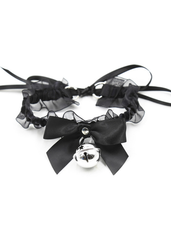 Christmas Costumes Gothic Dark Bowknot Decorated Bell Lace Drawstring Choker