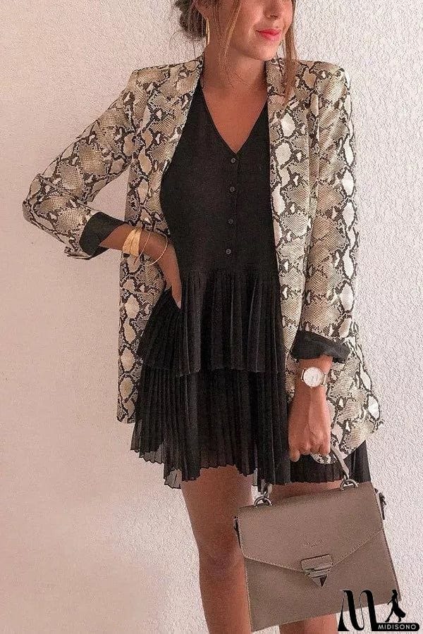 MidiSono - Charmer Snake Print Lapel Loose Blazer