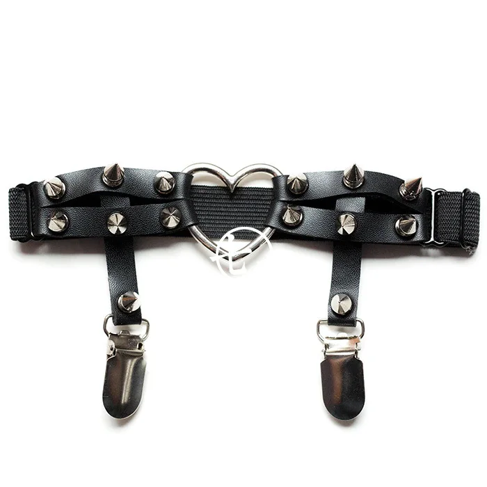 Billionm Women Elastic Leather Leg Ring Garter Belt Punk Heart Rivet Thigh Ring Goth Harajuku Harness Stockings Garter