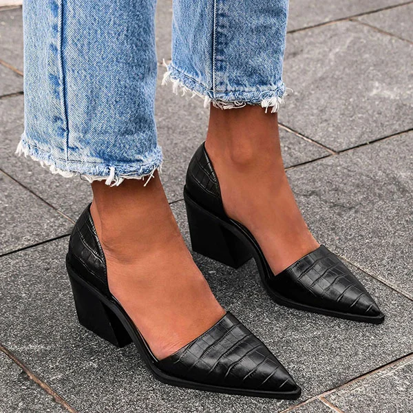 Women's Stylish Pointed Toes Chunky Heels Pumps - SissiStyles.com