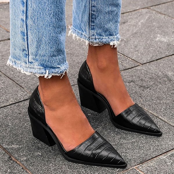 Women's Stylish Pointed Toes Chunky Heels Pumps