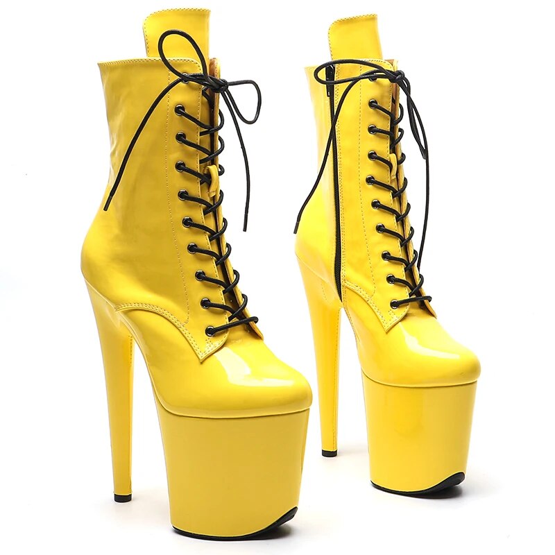 TAAFO 20cm/8inches Patent Shiny PU Upper High Heel Platform Pole Dancing Boots