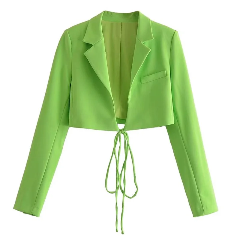 TFMLN  New 2Pcs 2022 Spring Women Skirts Blazer Suits Office Outfits Solid Color Short Drawstring Jacket Long Sleeve  Outwear