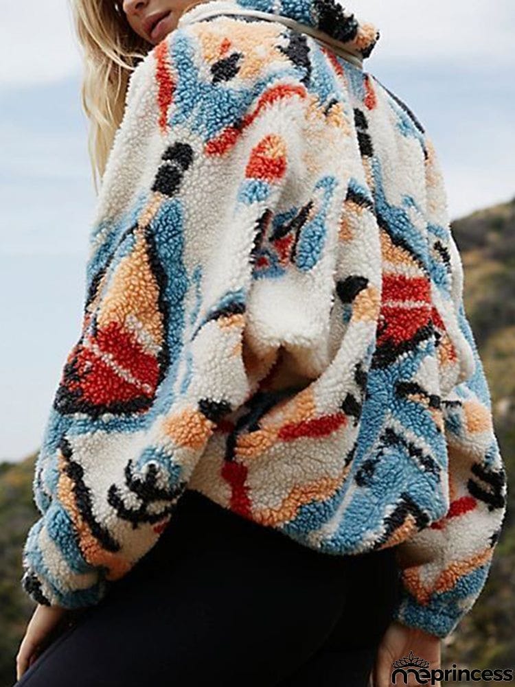 Vintage Long Sleeves Floral Printed Stand Collar Cardigan Outerwear