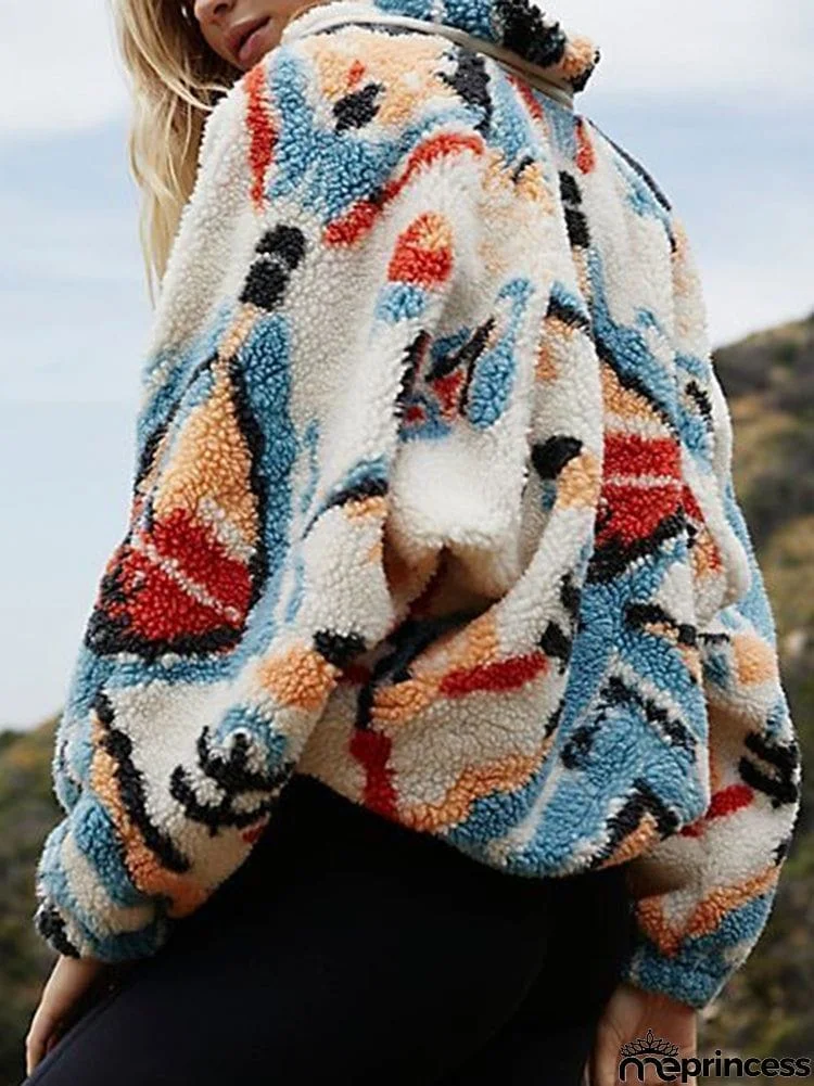 Vintage Long Sleeves Floral Printed Stand Collar Cardigan Outerwear