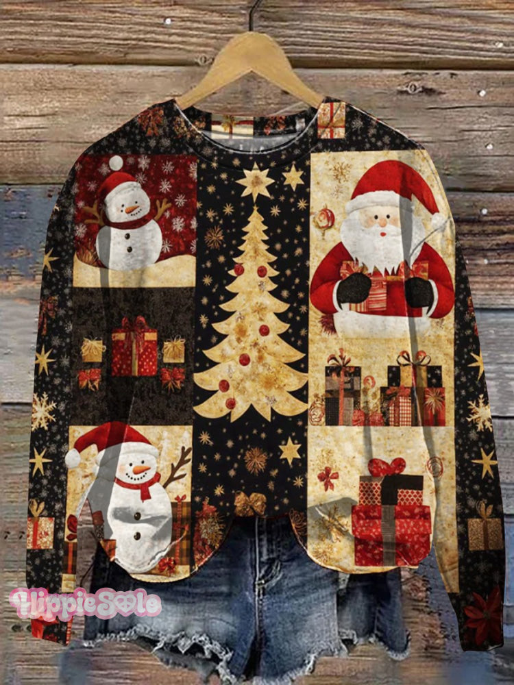 Vintage Santa Art Print Casual Sweatshirt Multicolor / S