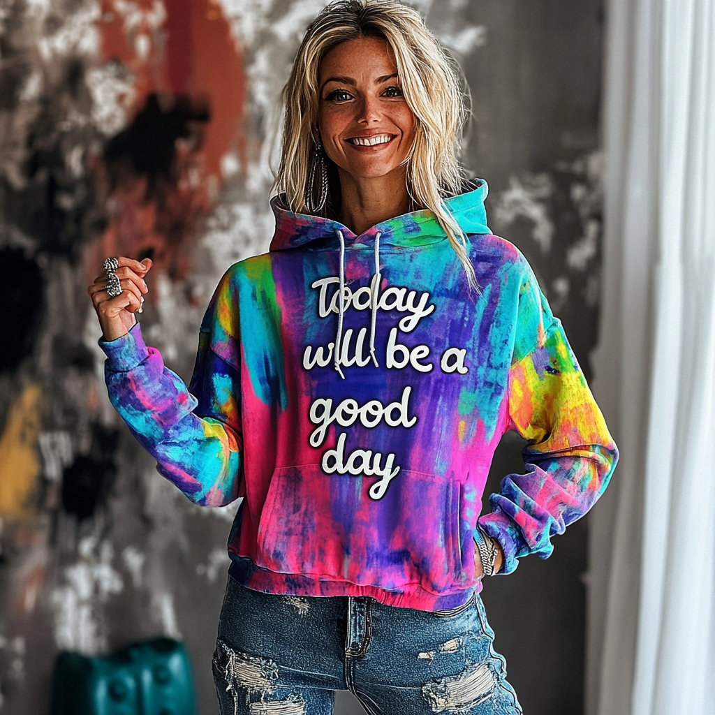 Comstylish Women's Today Will Be A Good Day Slogan Gradient Hoodie
