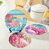 4PCS Diamond Painted Wooden Shell Flower Placemats Comes with Storage Display Stand
