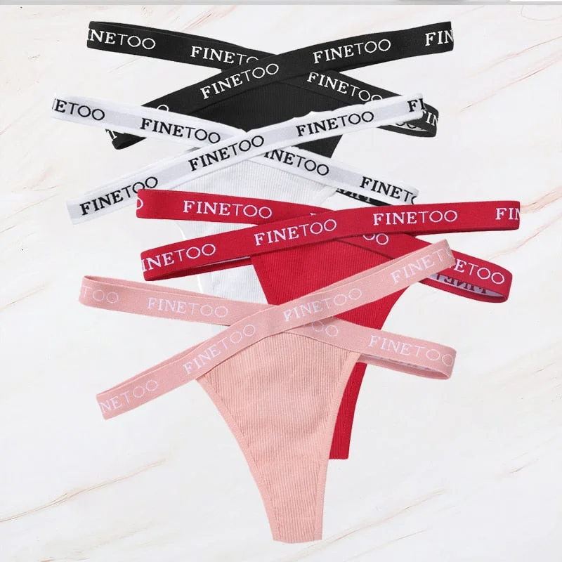 FINETOO 4PCS/Set M-XL G-string Women's Cotton Cross Strap Panties Letter Waisted Underwear Femme Thongs Sexy Hollow Out Lingerie