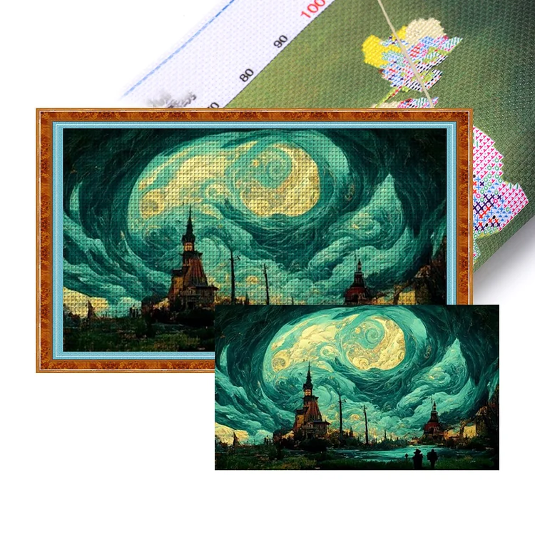 【Huacan Brand】Fantasy Town 18CT Stamped Cross Stitch 50*30CM