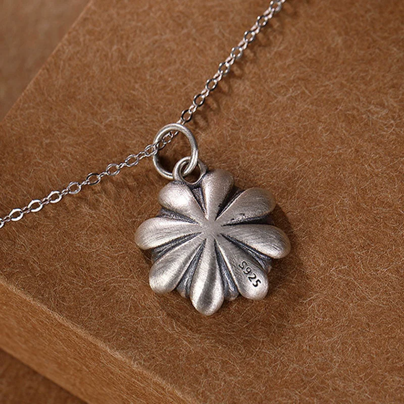 Lotus Yin Yang Pattern 925 Sterling Silver Enlightenment Necklace Pendant