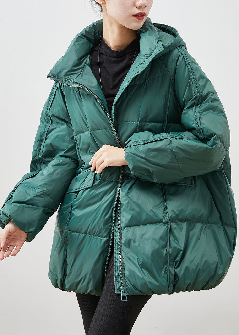 Grey zippered Pockets Duck Down Coat Winter Down Jacket