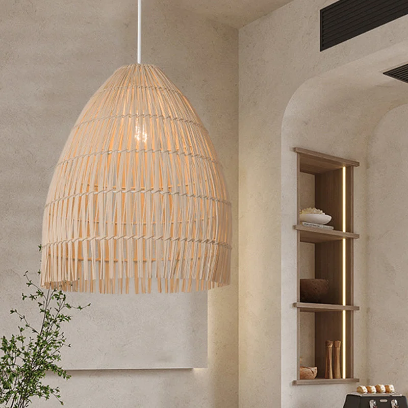 Boho Handwoven Rattan Pendant Light Lampshade For Living Room