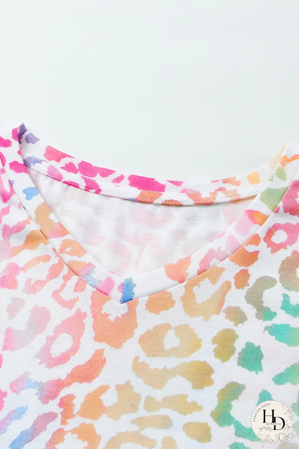 Colorful Leopard Print V Neck Tee for Stylish Summer Looks