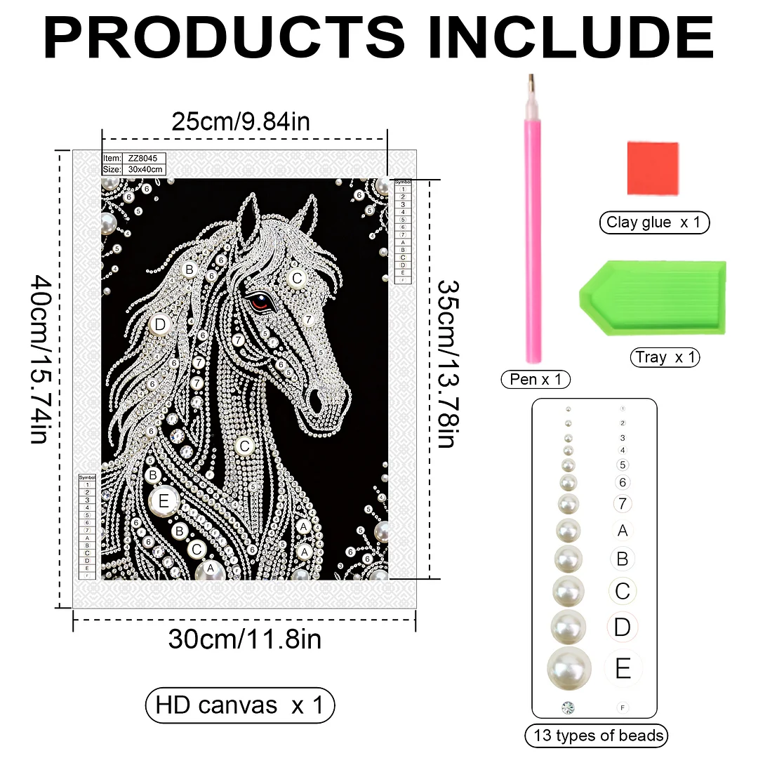 White Horse DIY Pearl Painting Kit for Home Wall Decor 30x40cm Without Frame