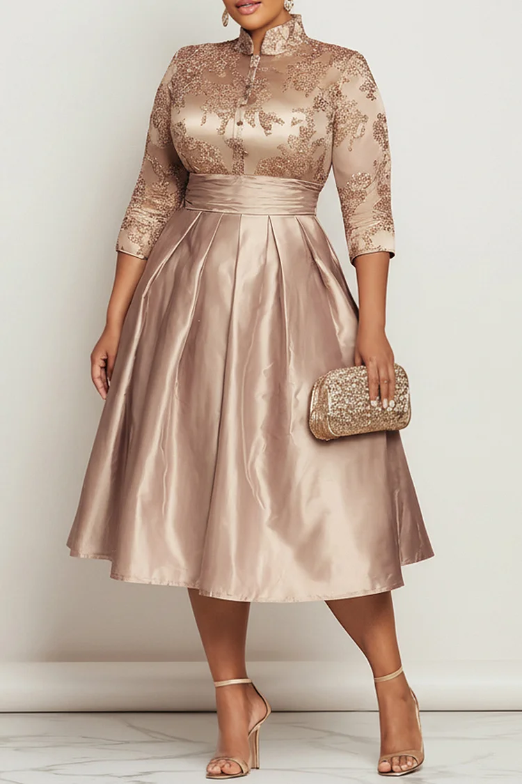 satin dress midi with sleeves LA Divine