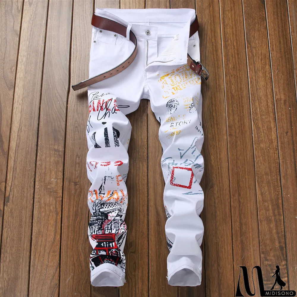 MidiSono - Men's Casual Elastic Printed Straight Jeans