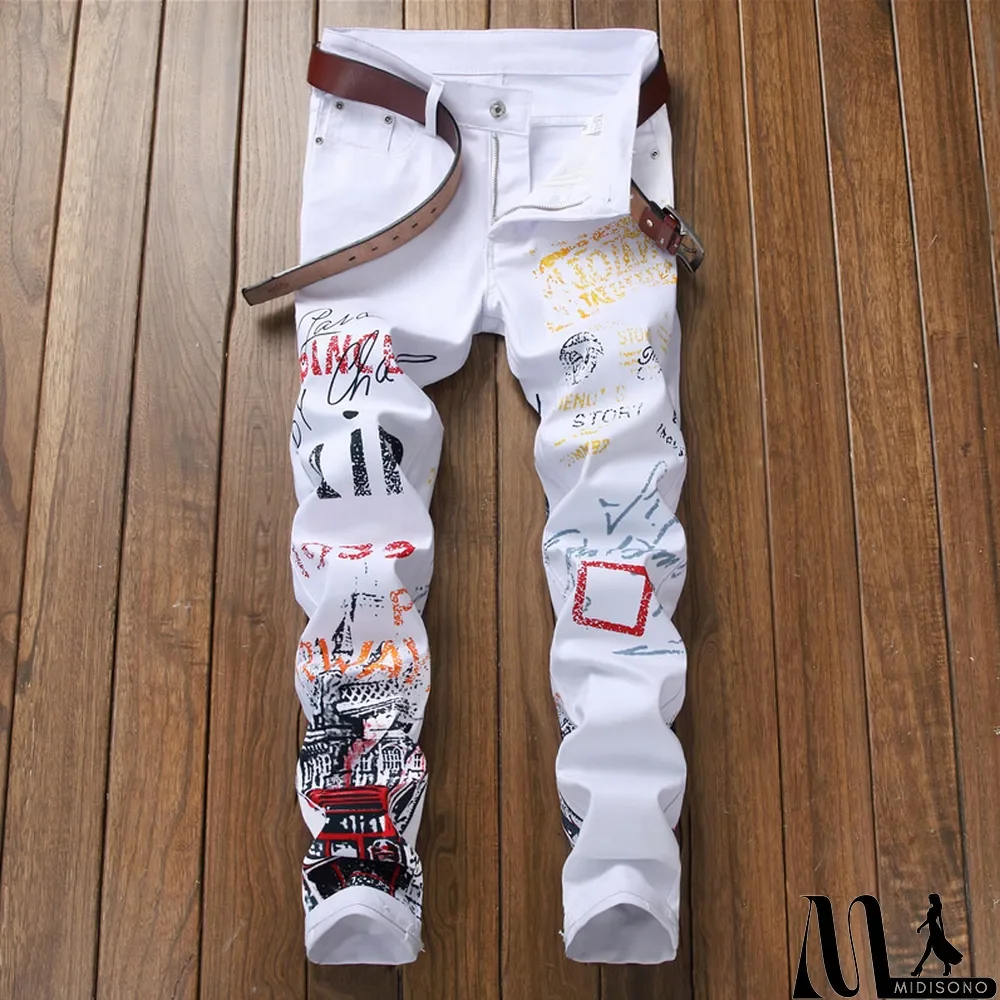 MidiSono - Men's Casual Elastic Printed Straight Jeans