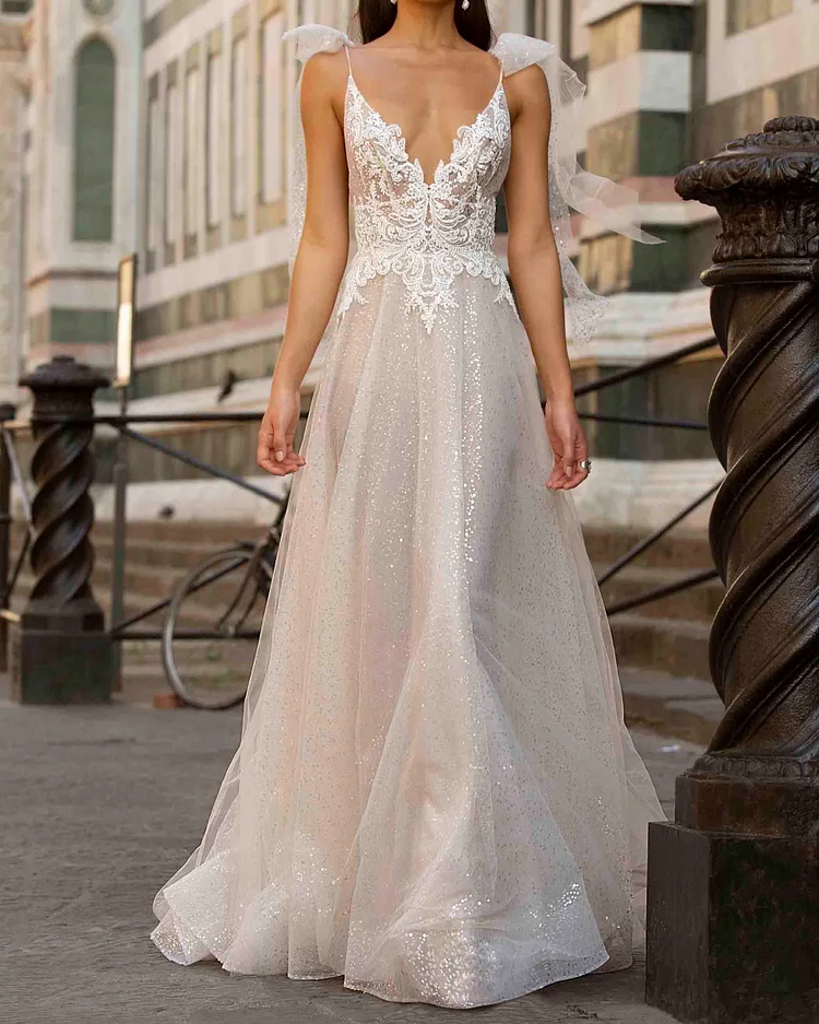 Romantic white wedding evening dress