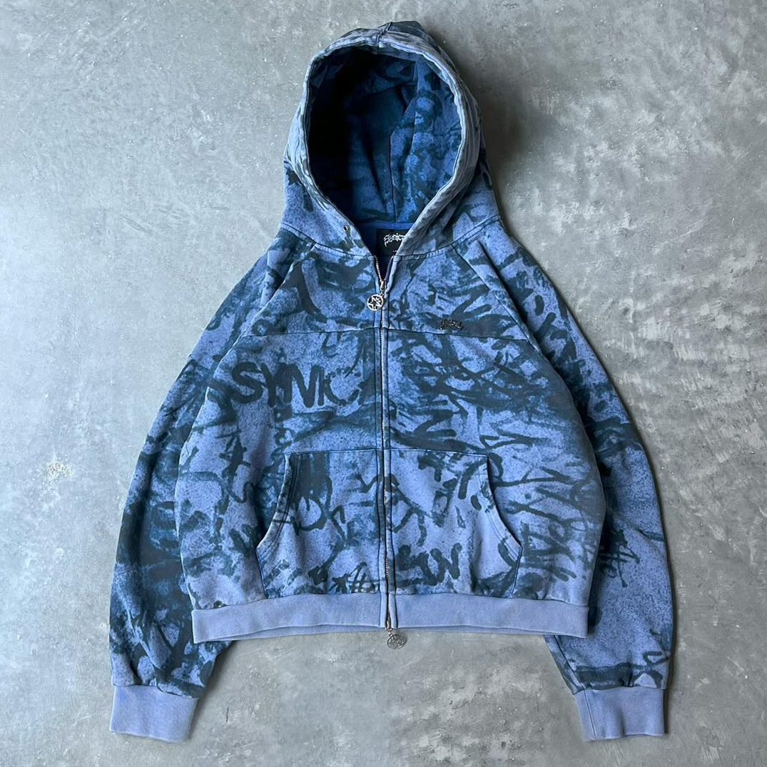 Retro personalized graffiti zip-up hoodie