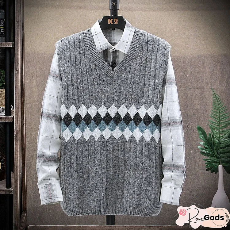 V-Neck Loose Sweater Vest Men's Sweater