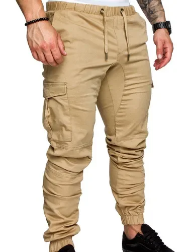 Pantalones Cargo Ajustados Con Bolsillos Casuales De Color S