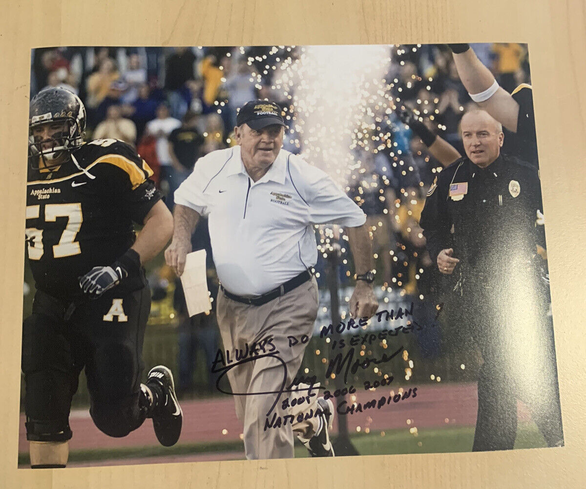 JERRY MOORE HAND SIGNED 8x10 Photo Poster painting APPALACHIAN STATE MOUNTAINEERS HEAD COACH COA