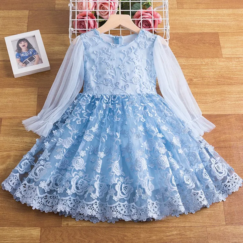 Red White Girls Dresses Long Sleeve Baby Girls Winter Dresses Kids Cotton Lace Clothing Casual Dresses for 2-8 Years Children