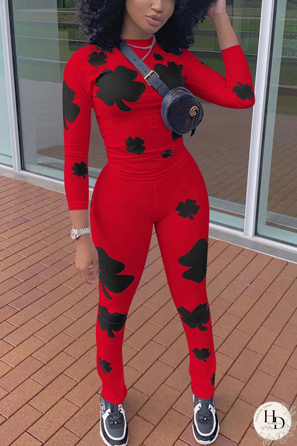 White Casual Print O Neck Long Sleeve Two Pieces