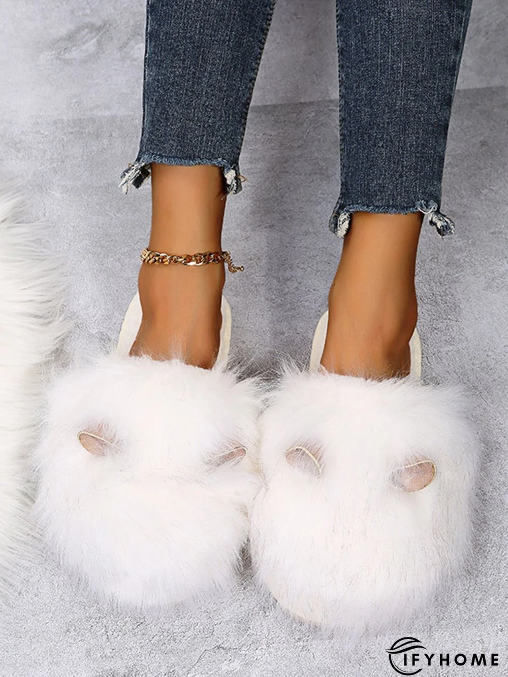 Cute Cat Ears Mohair Warm Fleece Indoor Slippers | IFYHOME